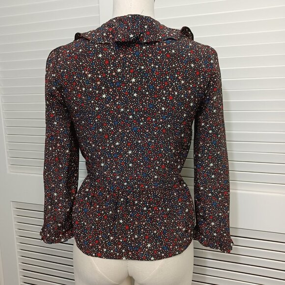 Madewell Star Print Blouse 100% Silk Peplum Wrap Size XSmall - Picture 8 of 15